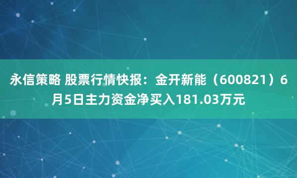 永信策略 股票行情快报：金开新能（600821）6月5日主力资金净买入181.03万元
